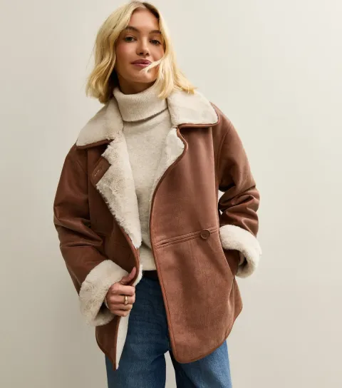 Women's Brown Contrast Trim Bonded Jacket