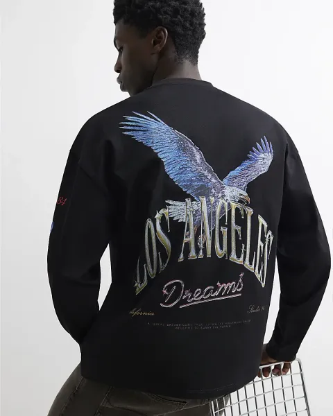 River Island Oversized Fit Cotton La Eagle T-Shirt