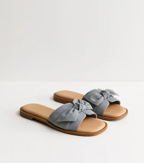Women's Wide Fit Blue Faux Leather Bow Sandals Vegan