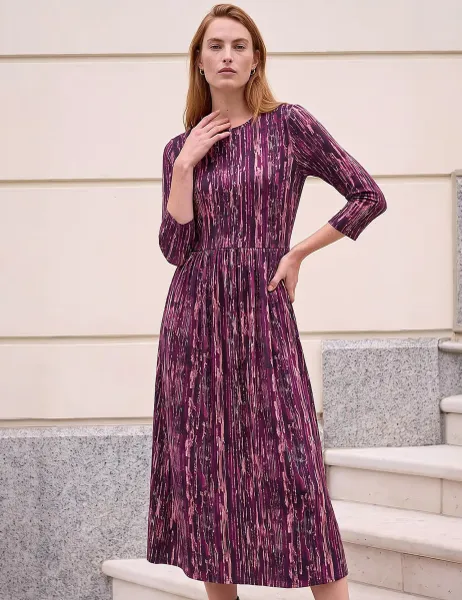 Roman Abstract Print Midi Dress Plum