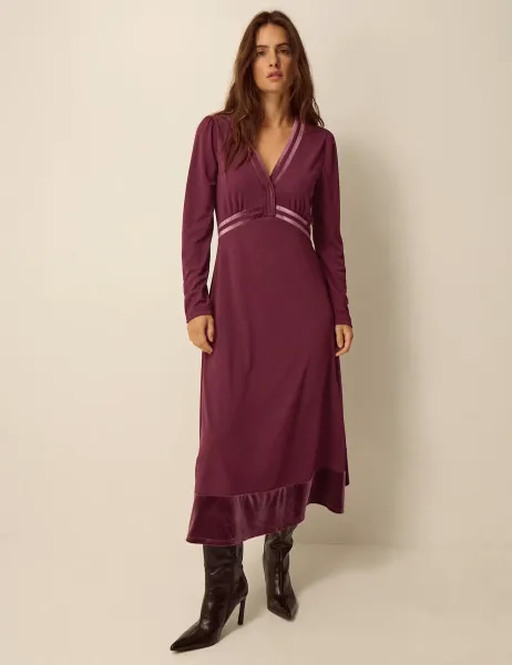 Monsoon Jersey V-Neck Midi Skater Dress Dark Purple