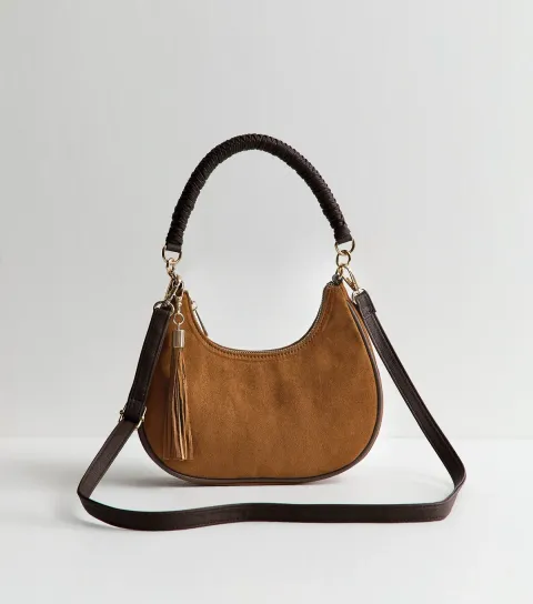 Tan Faux Suede Suede Scoop Shoulder Bag