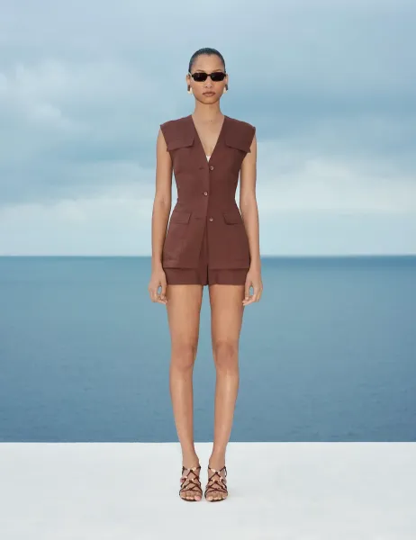 Marks & Spencer Belted Utility Longline Waistcoat with Linen Raisin
