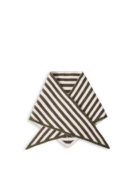 Damson Madder Triangle Wool Blend Scarf - Olive & Pink Stripe