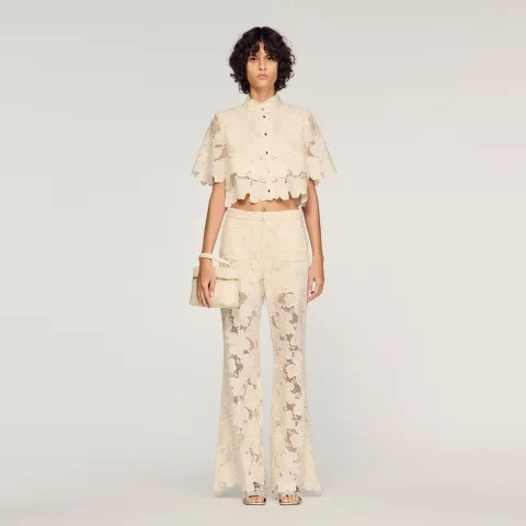 Cropped floral guipure shirt