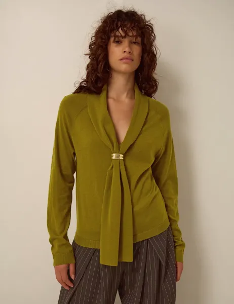 Monsoon Tie Neck Jumper with Wool Olive