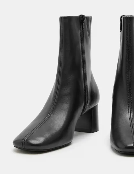 Marks & Spencer Leather Block Heel Sock Boots Black