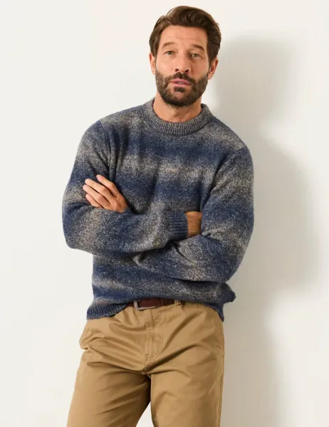 FatFace Striped Ombre Crew Neck Jumper Blue Mix