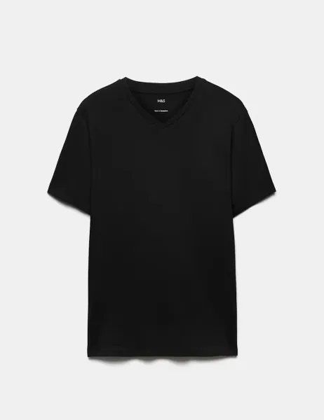 Marks & Spencer Pure Cotton V Neck T-Shirt Black