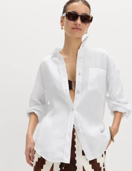Marks & Spencer Pure Linen Relaxed Shirt White