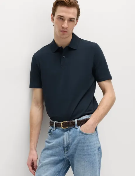 Marks & Spencer Pure Cotton Jersey Polo Shirt Navy
