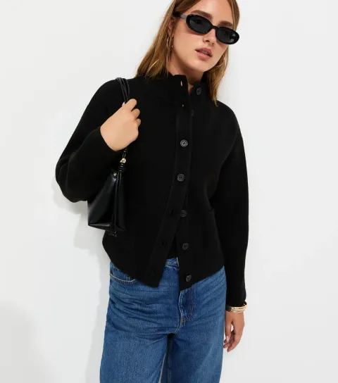New Look Women's Black Knitted Front Patch Pocket Cardigan