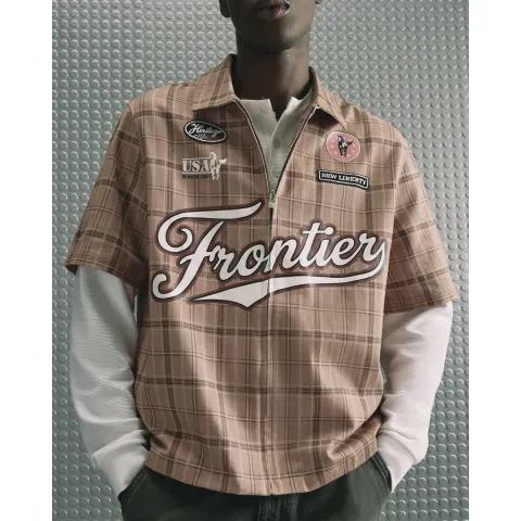River Island Cotton Check Western Zip Up Shirt