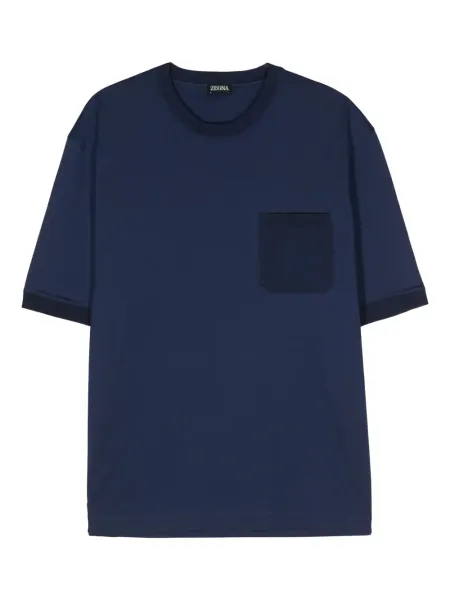Men Ribbed-Trim Cotton T-Shirt Blue