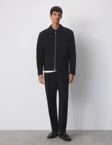Regular Fit Tapered Pleated Trousers Black