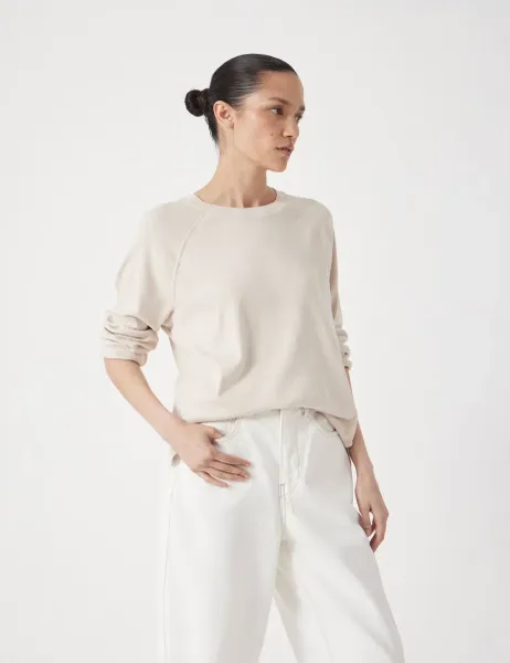 HUSH Matilda Pure Cotton Crew Neck Top Beige