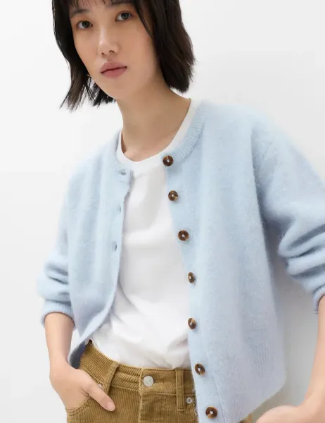 Marks & Spencer Alpaca Blend Crew Neck Cardigan Faded Blue