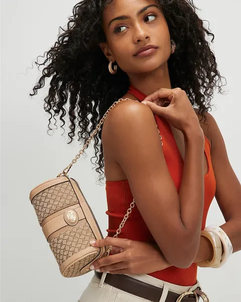 River Island Jacquard Monogram Mini Barrel Bag