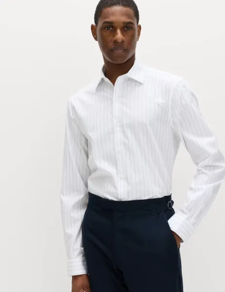 Marks & Spencer Regular Fit Pure Cotton Striped Shirt White Mix