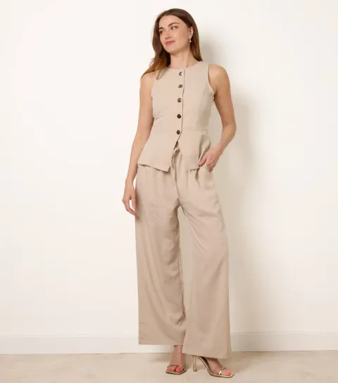 Women's Stone Button Vest and Trousers Set