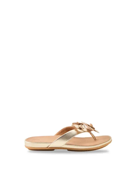 FitFlop Gracie Flower Leather Flip-Flops Platino