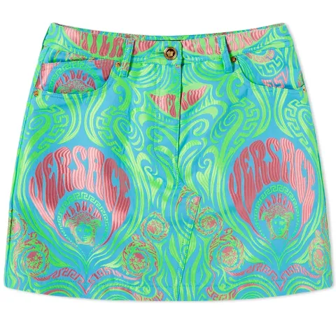 Psycadellic Print Denim Skirt