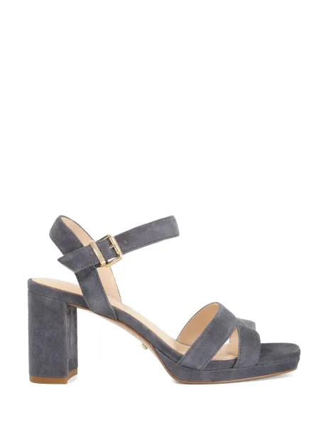 Dune London Suede Block Heel Open Toe Sandals Grey