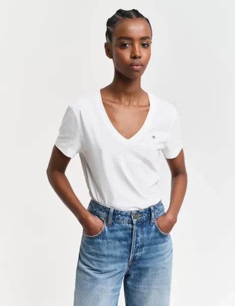 Gant Pure Cotton Regular Fit Neck T-Shirt White
