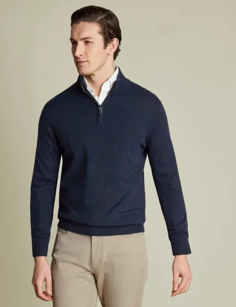 Charles Tyrwhitt Pure Cashmere Half Zip Jumper Navy