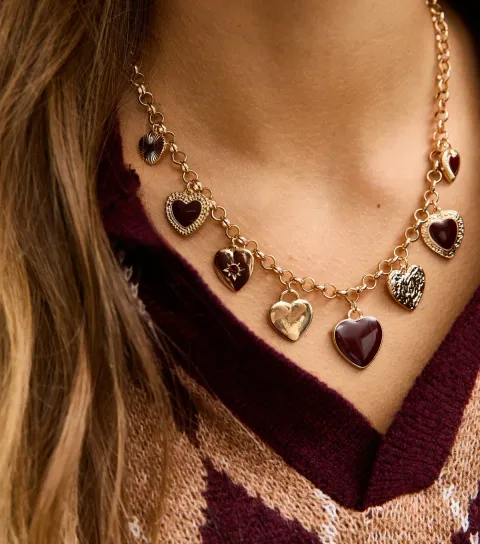 Gold Tone Heart Charm Necklace