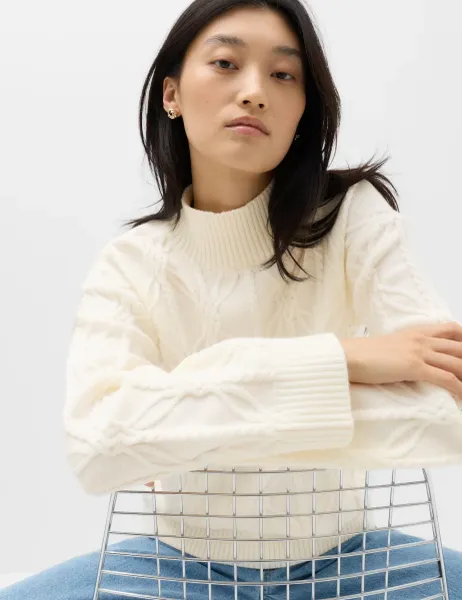 Marks & Spencer Cloud-Yarn Cable Knit Funnel Neck Jumper