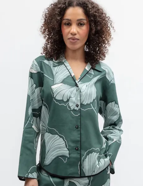 Cyberjammies Cotton Modal Floral Pyjama Top Green Mix