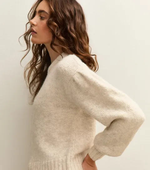 Women's Cream Drop Shoulder Puff Sleeve Jumper