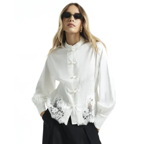 River Island Satin Lace Trim Drummer Boy Blouse