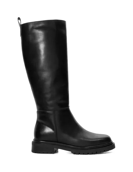 Dune London Leather Cleated Flat Knee High Boots Black
