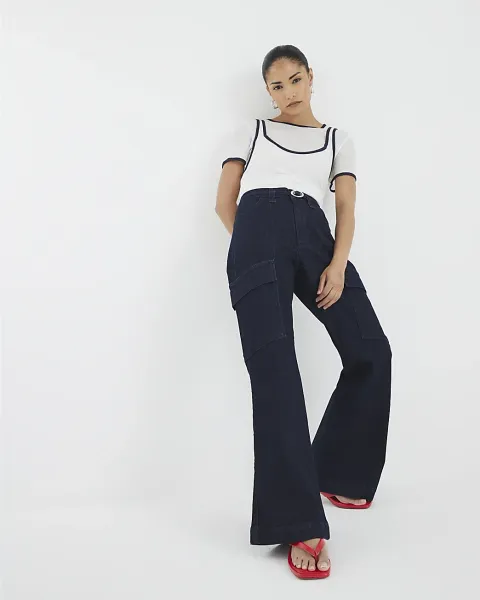River Island Petite High Rise Relaxed Flare Jeans