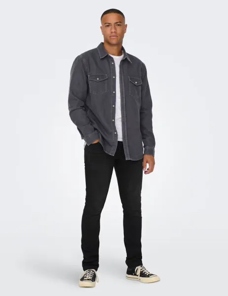 Only & Sons Denim Shirt Dark Grey