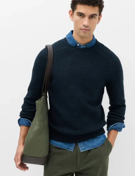 Marks & Spencer Supersoft Crew Neck Jumper with Wool Navy
