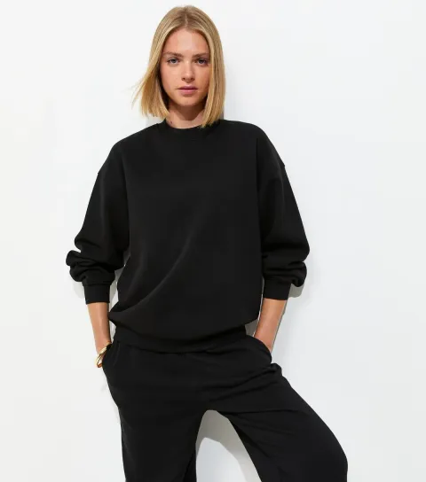 New Look Women's Black Cotton Rich Relaxed Sweatshirt
