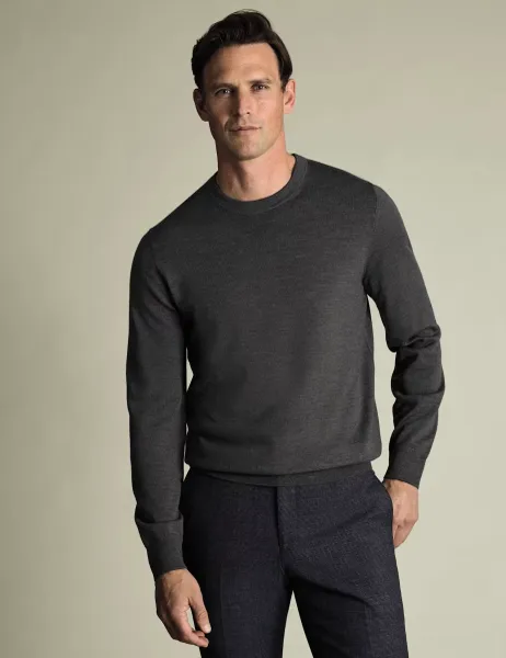 Charles Tyrwhitt Pure Merino Wool Crew Neck Jumper Grey