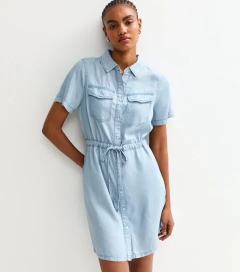 Women's Tall Blue Denim Drawstring Waist Mini Dress