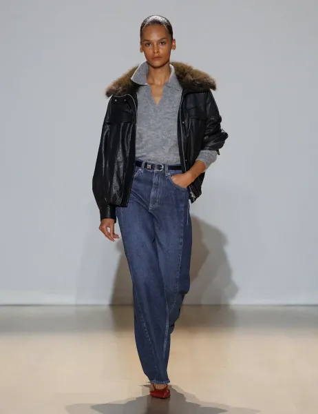 Marks & Spencer Faux Leather Faux Fur Relaxed Jacket Black