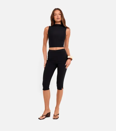 Women's Black High Waist Capri Trousers