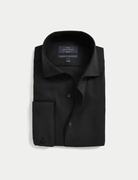 M&S SARTORIAL Slim Fit Luxury Cotton Double Cuff Twill Shirt Black
