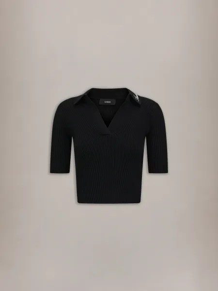 WOMEN - WOMEN'S SCRIPT RIB KNIT SS POLO - Black