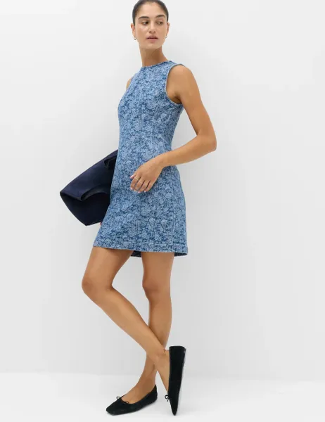 Marks & Spencer Denim Floral Jacquard Mini Shift Dress Indigo Mix