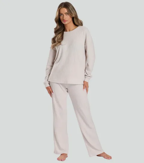 Loungeable Women's Oatmeal Super Soft Brushed Rib Lounge Set