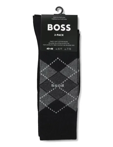 Boss 2 Pack Cotton Rich Argyle Socks Black