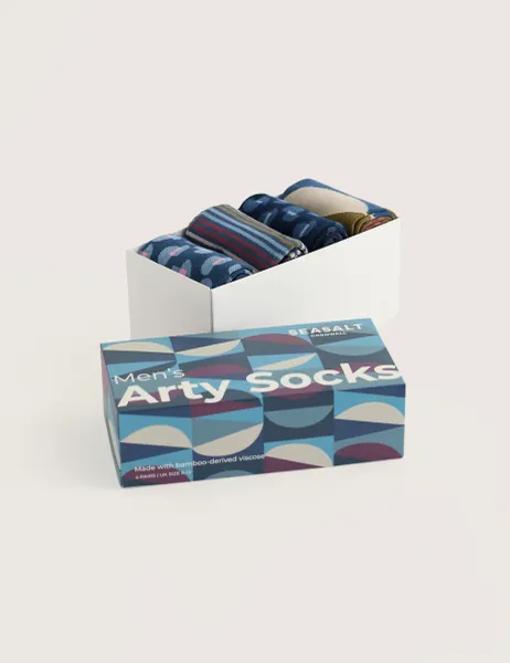 Seasalt Cornwall 4 Pack Assorted Socks Gift Box Blue Mix