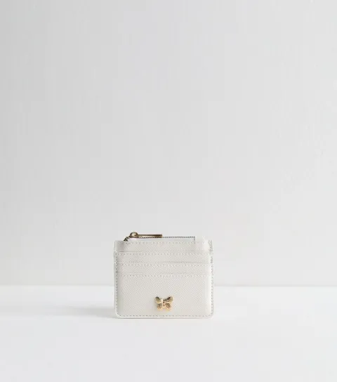 Cream Grained Faux Leather Butterfly Cardholder